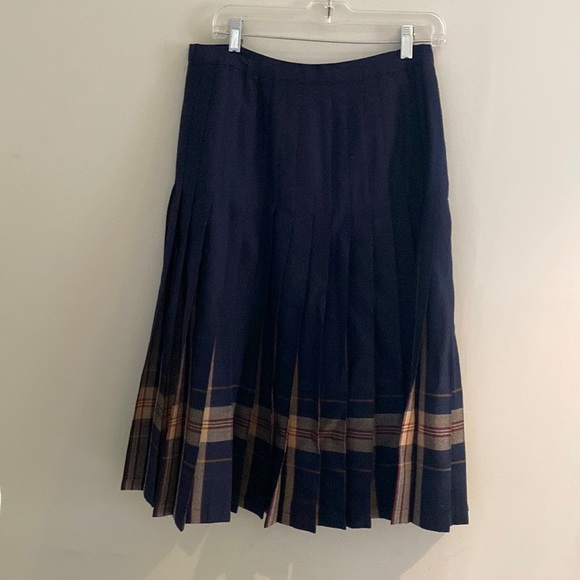 Vintage Navy Skirt with Pleated Plaid (authentic - bought in Scotland) - Picture 1 of 8
